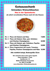 Pizzakarte Klaus Schneiders Weinschlösschen